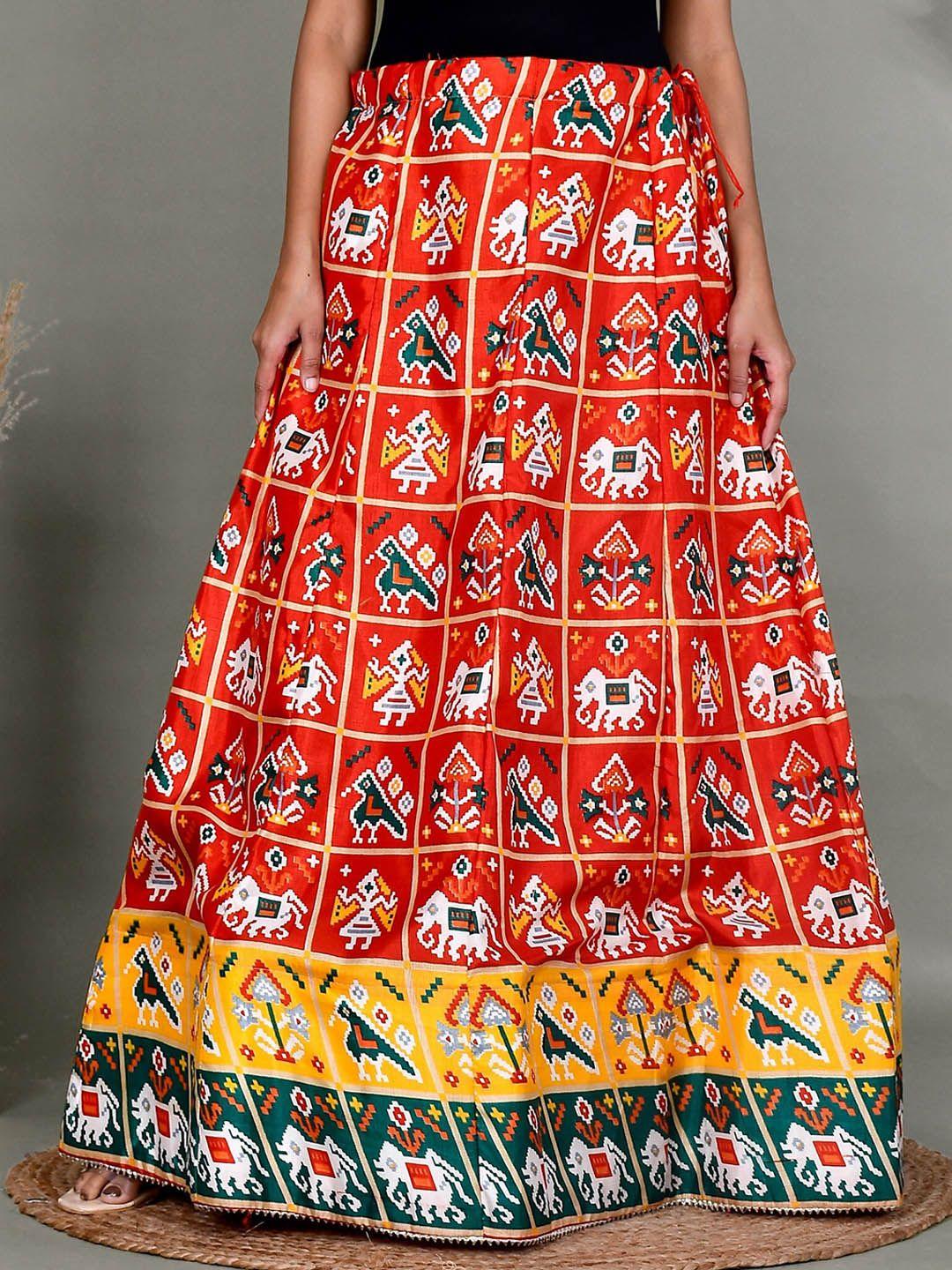 kesarya printed pure silk maxi flared ethnic traditional skirt
