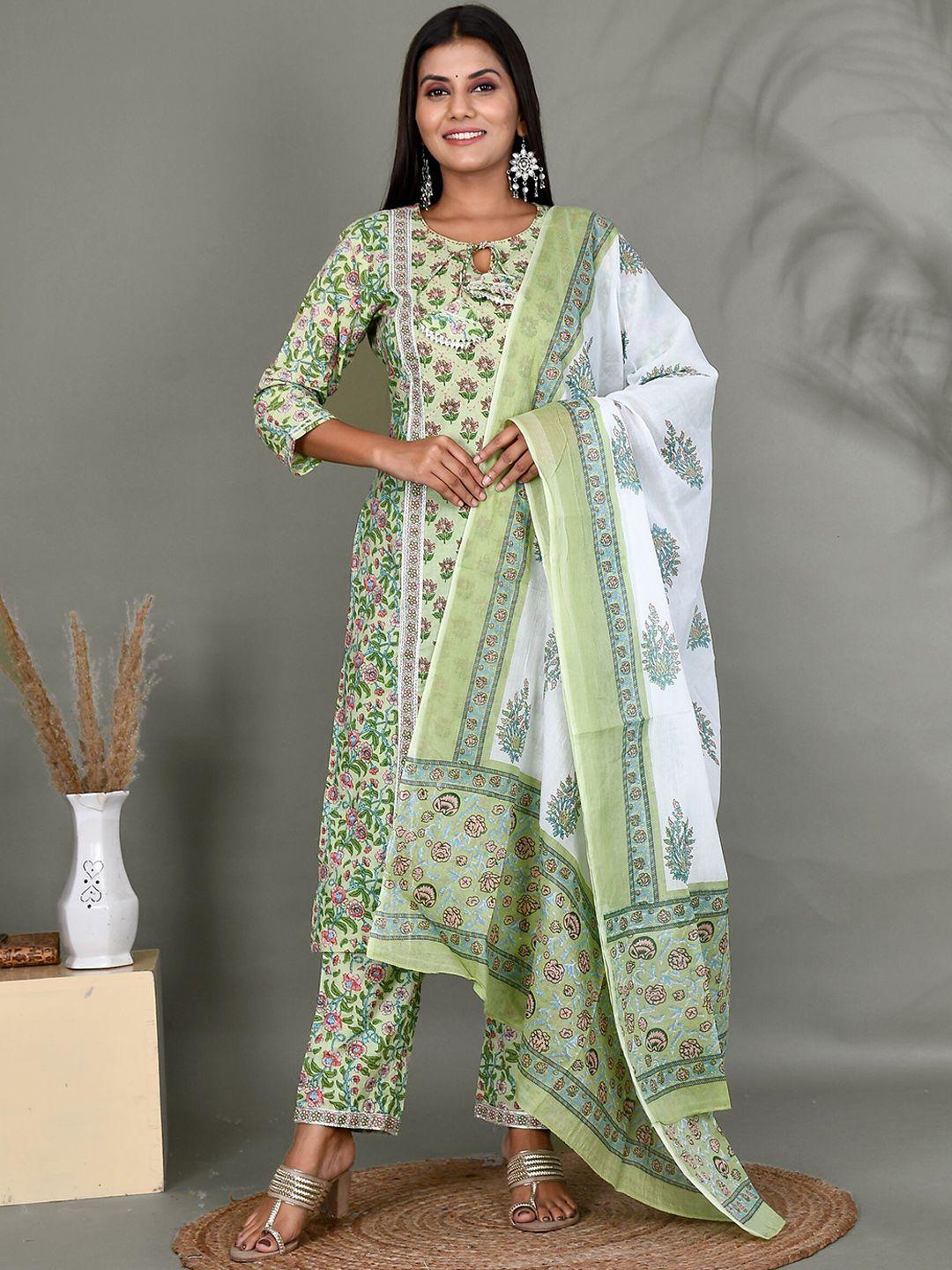 kesarya women floral printed gotta patti pure cotton kurta with trousers & with dupatta