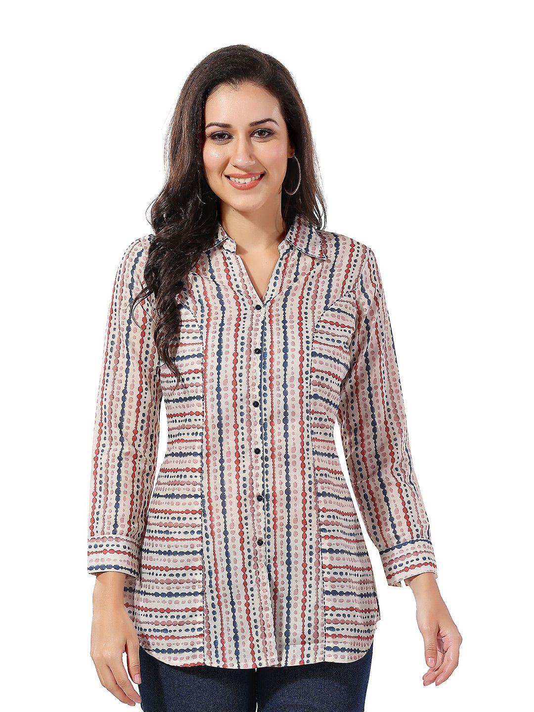 keshubaba abstract printed spread collar cotton tunic