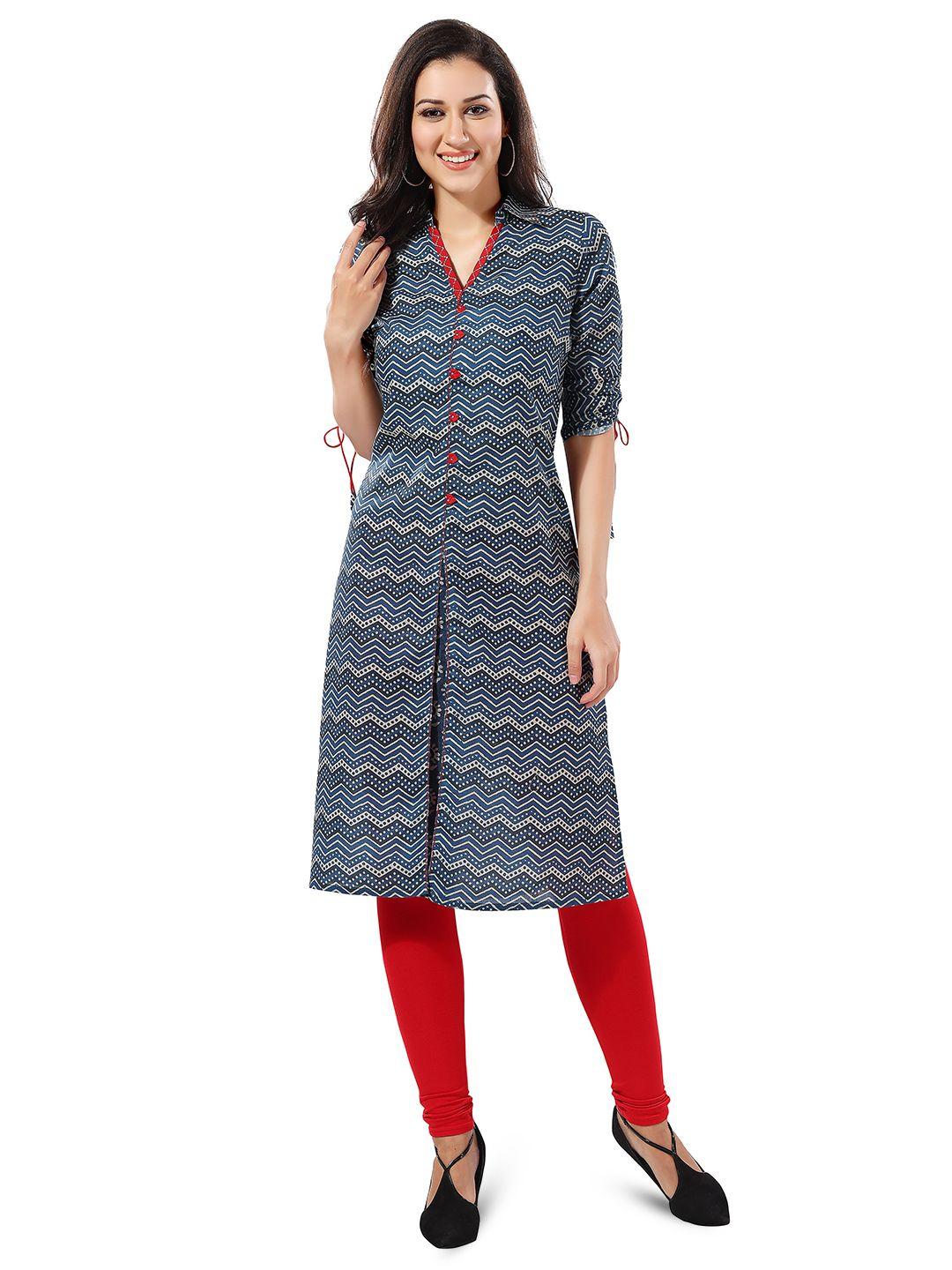 keshubaba chevron printed mandarin collar straight kurta