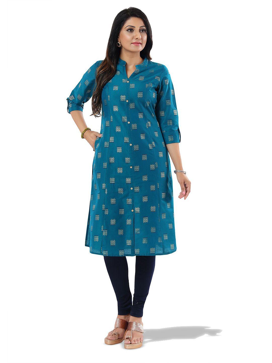 keshubaba ethnic motif printed straight cotton silk kurta