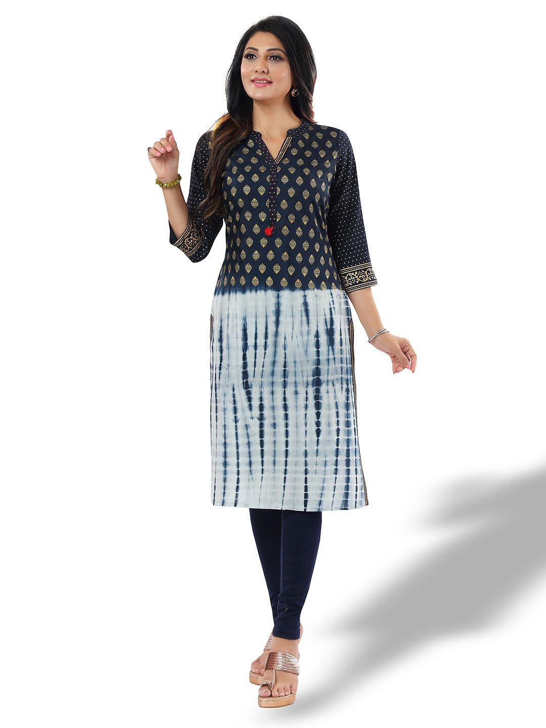 keshubaba ethnic motifs printed & half dyed straight kurta