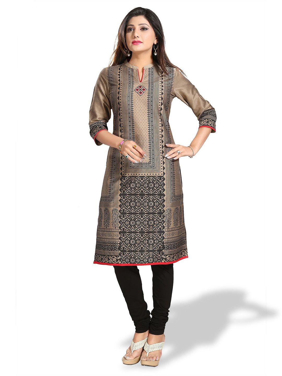 keshubaba ethnic motifs printed mandarin collar cotton silk straight kurta