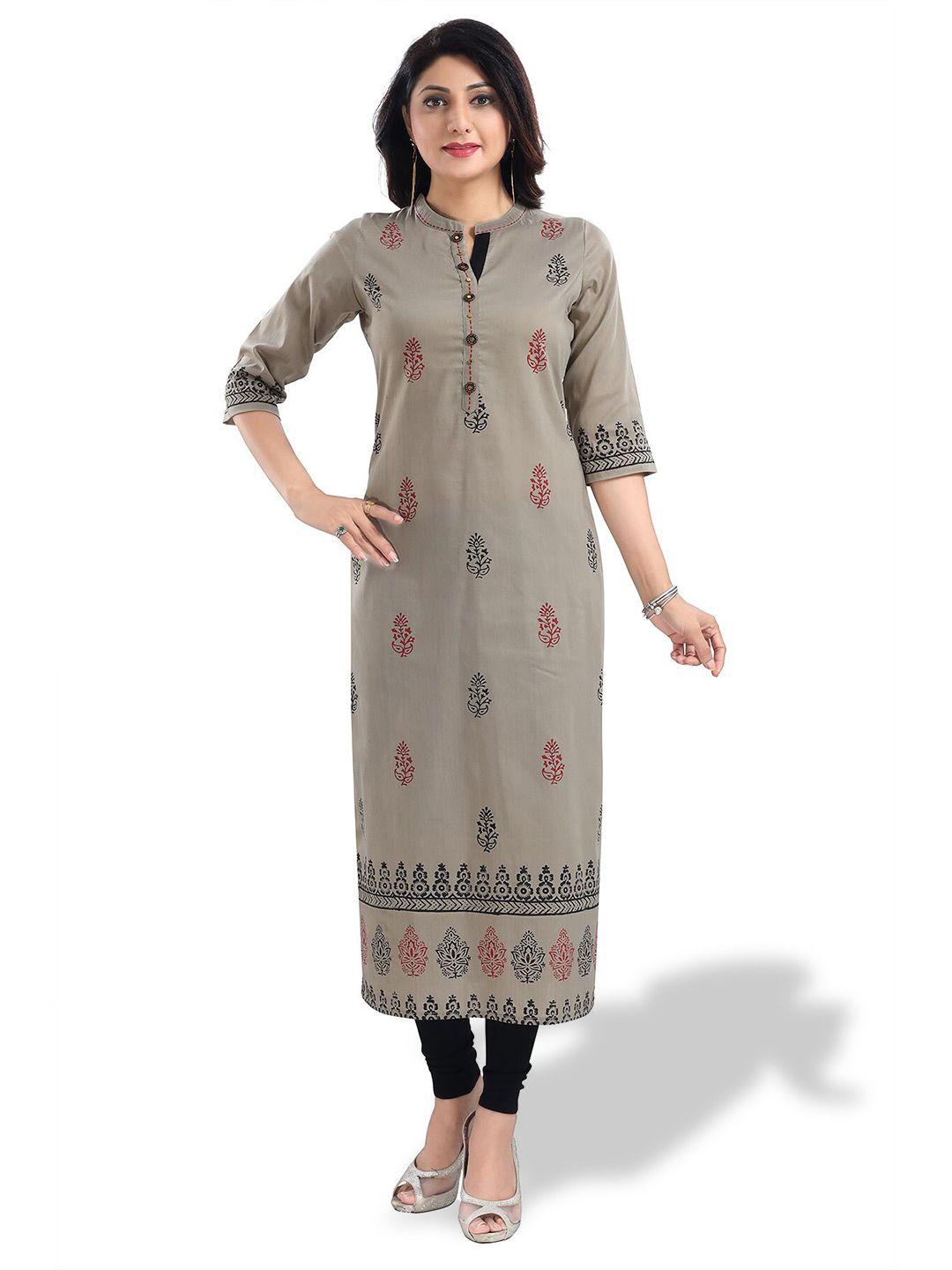 keshubaba ethnic motifs printed mandarin collar thread work pure cotton straight kurta