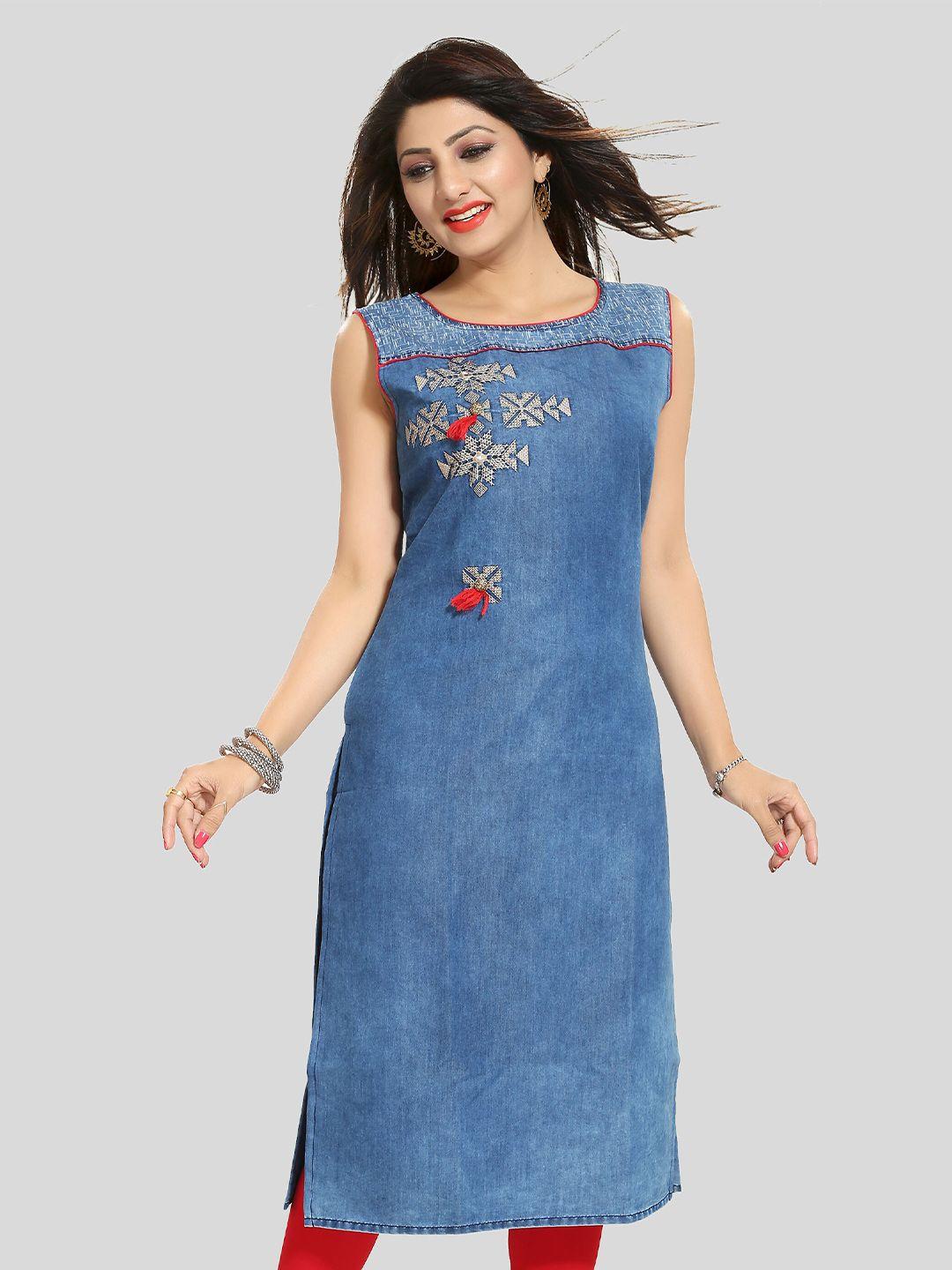 keshubaba geometric embroidered sleeveless denim kurta