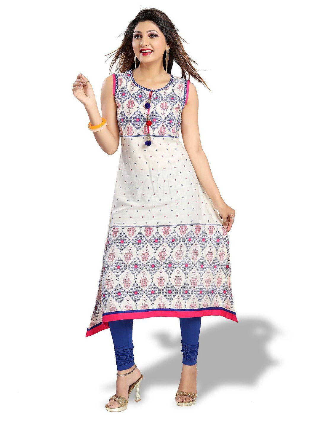 keshubaba geometric printed sleeveless thread work pure cotton a-line kurta