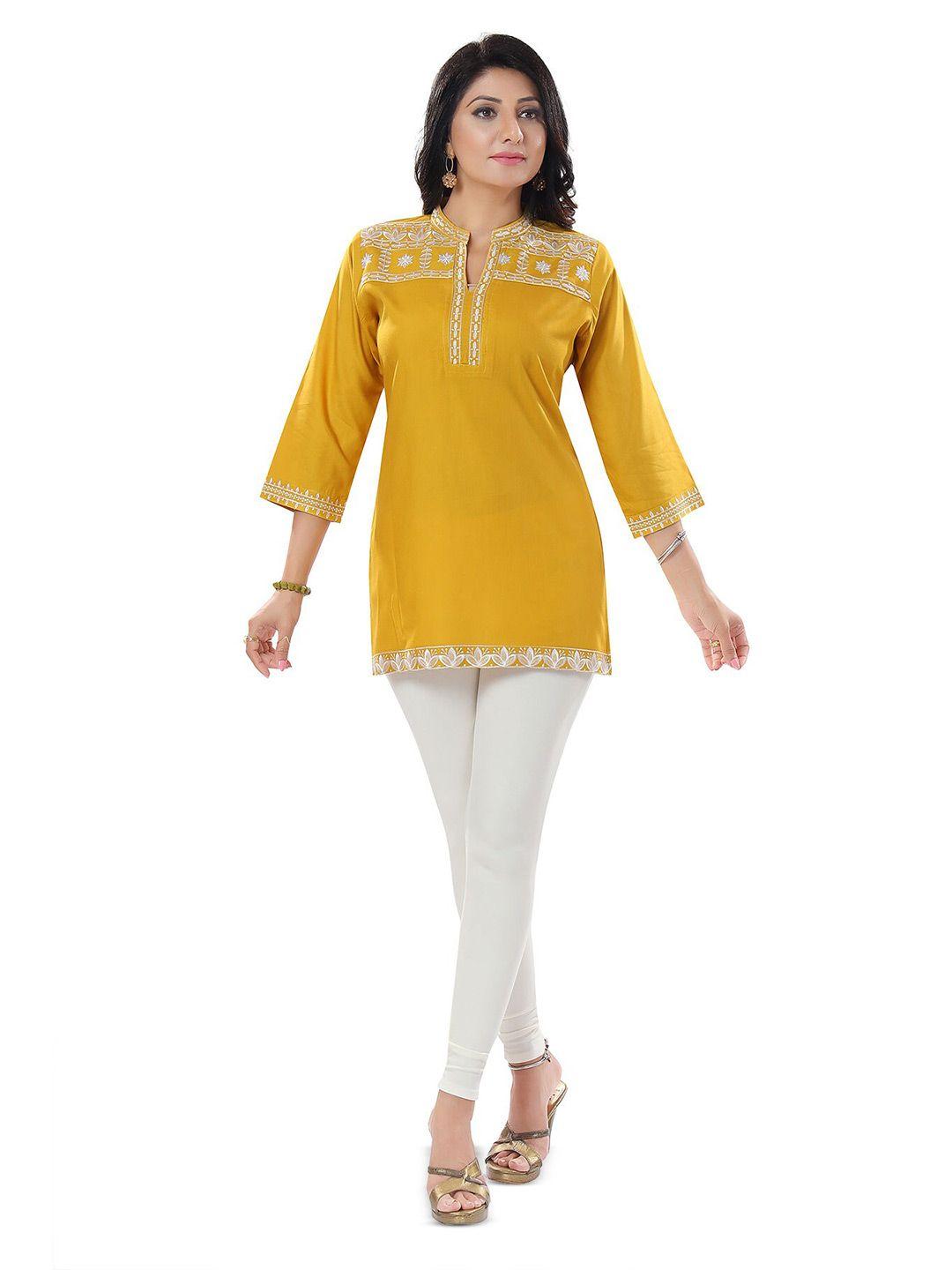 keshubaba mandarin collar floral embroidered tunic