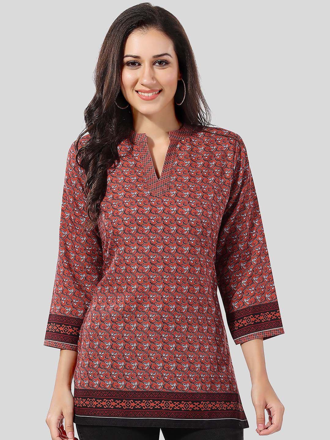 keshubaba mandarin collar floral printed cotton tunic