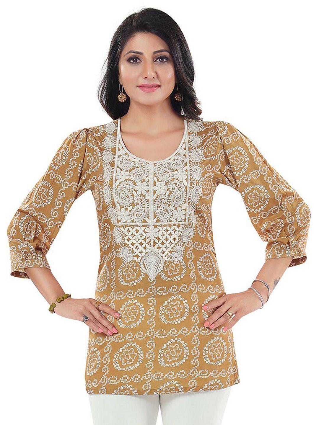 keshubaba printed embroidered puff sleeves ethnic tunic