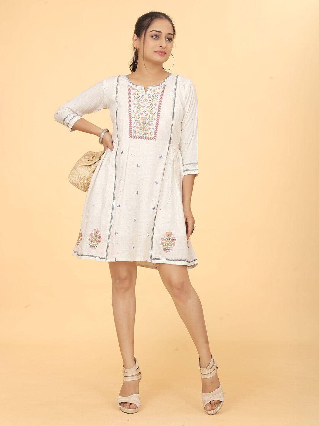 kesudi  motifs embroidered cotton a-line dress