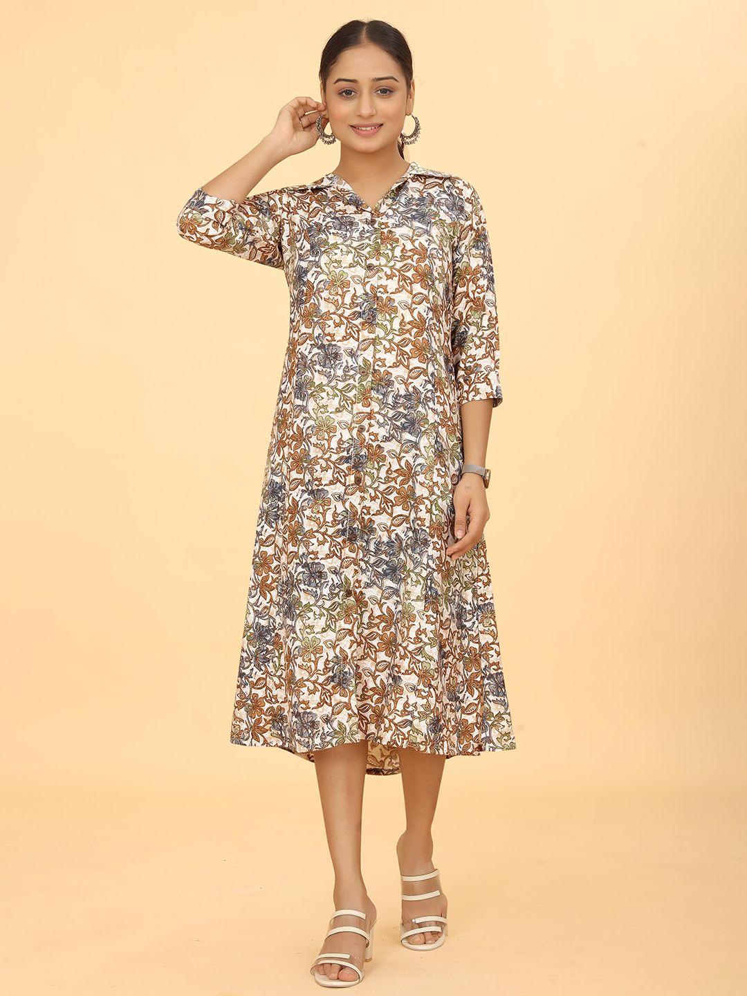 kesudi floral printed shirt style cotton midi dress