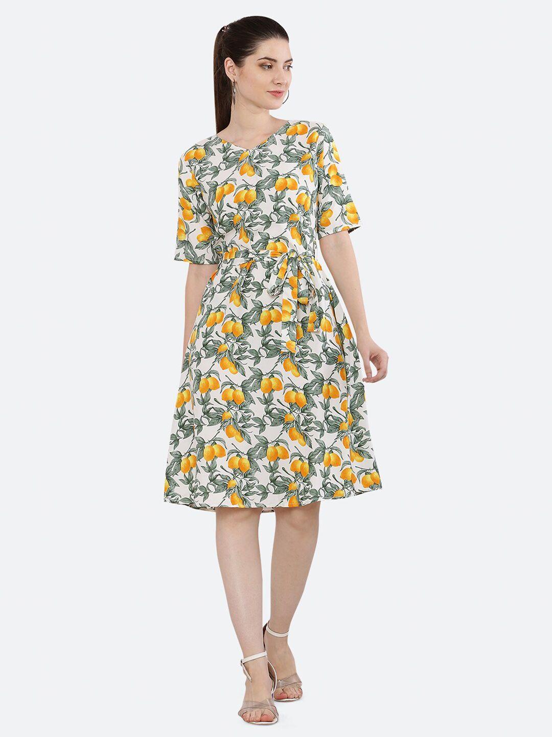 ketaki fashion conversational printed belted a-line dress