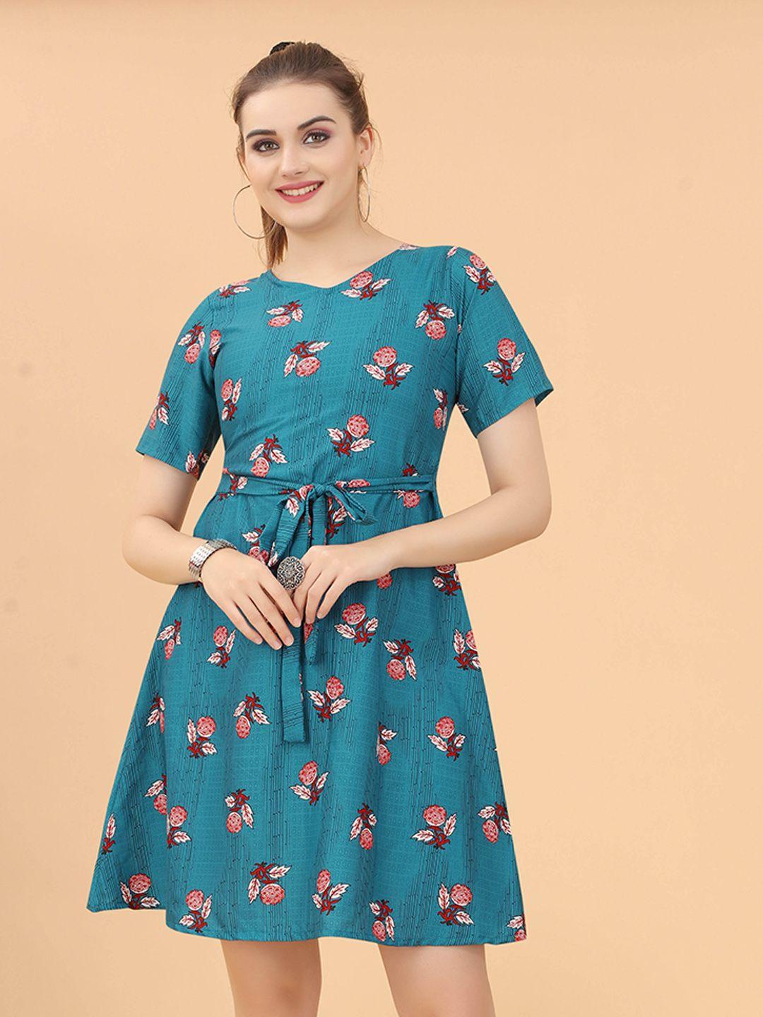 ketaki fashion floral printed belted a-line dress