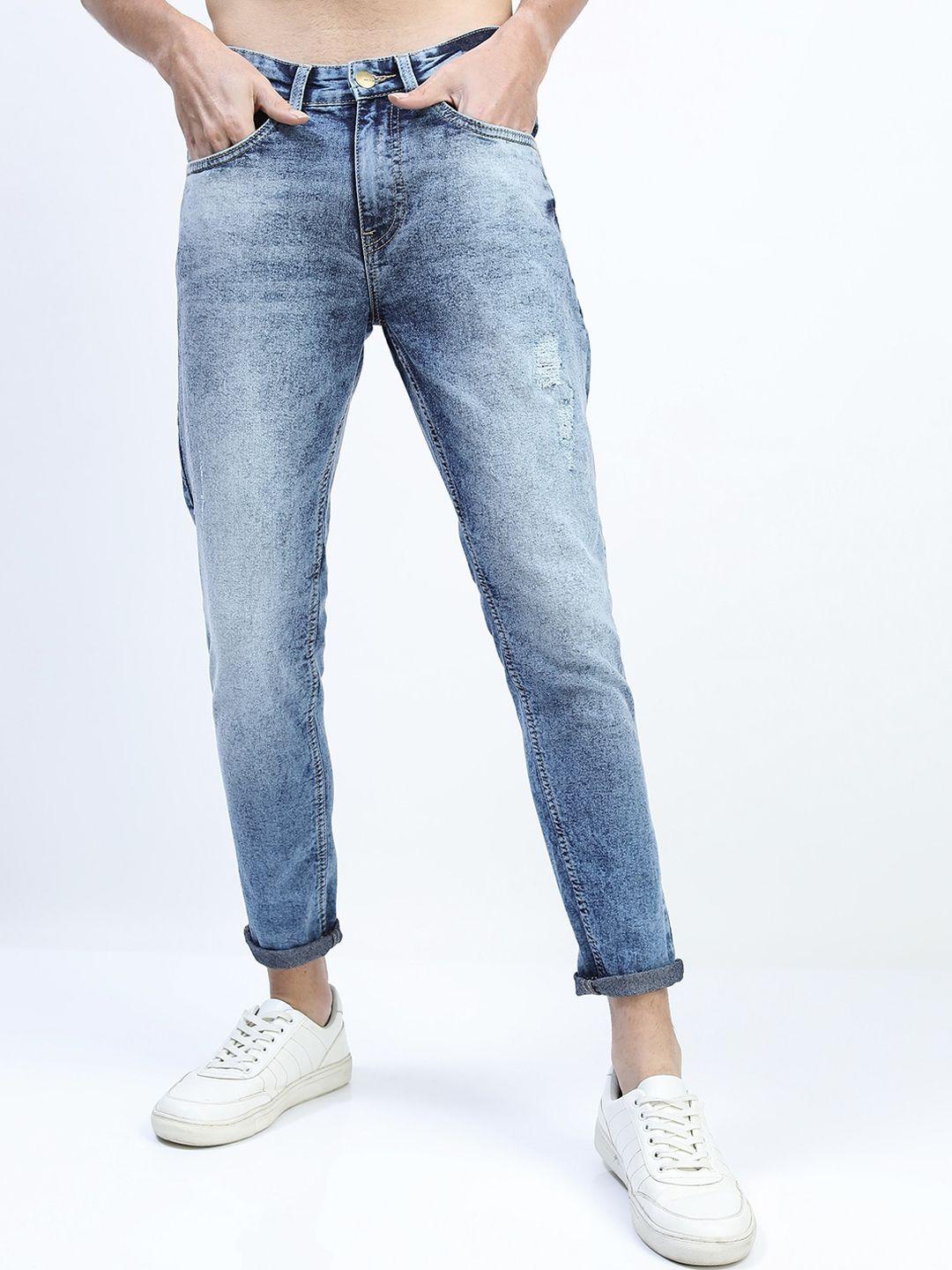 ketch men blue tapered fit low distress heavy fade stretchable jeans