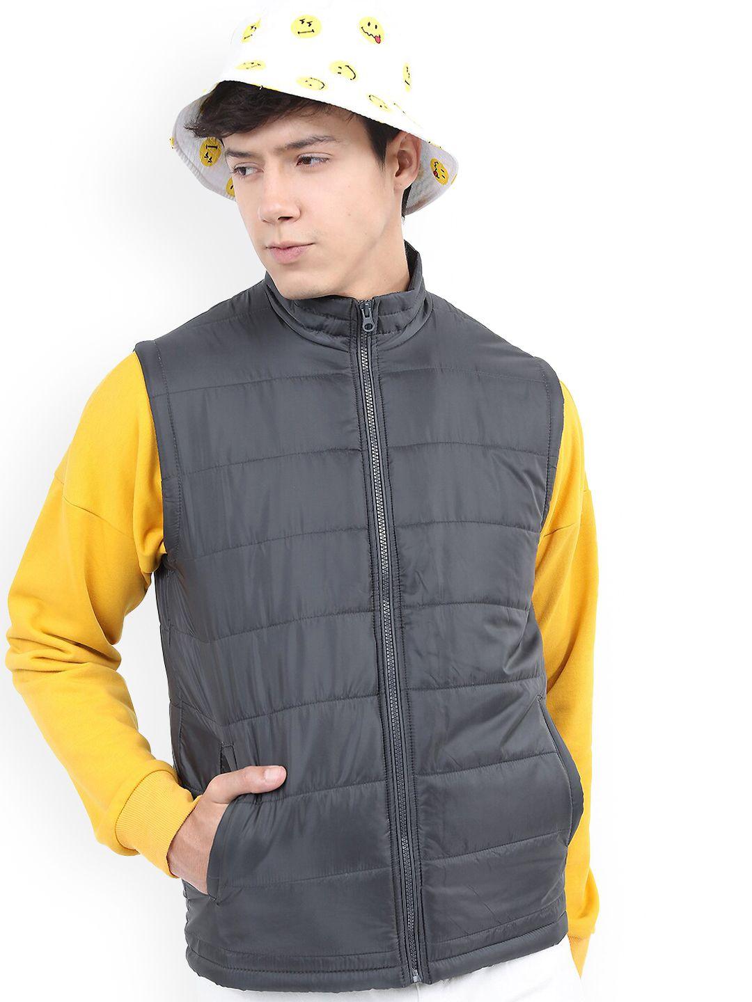ketch men charcoal grey solid padded jacket