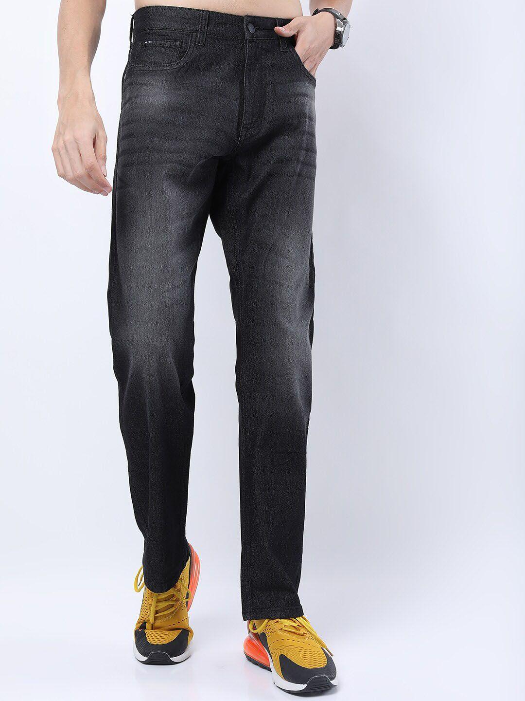 ketch men charcoal straight fit light fade stretchable casual jeans
