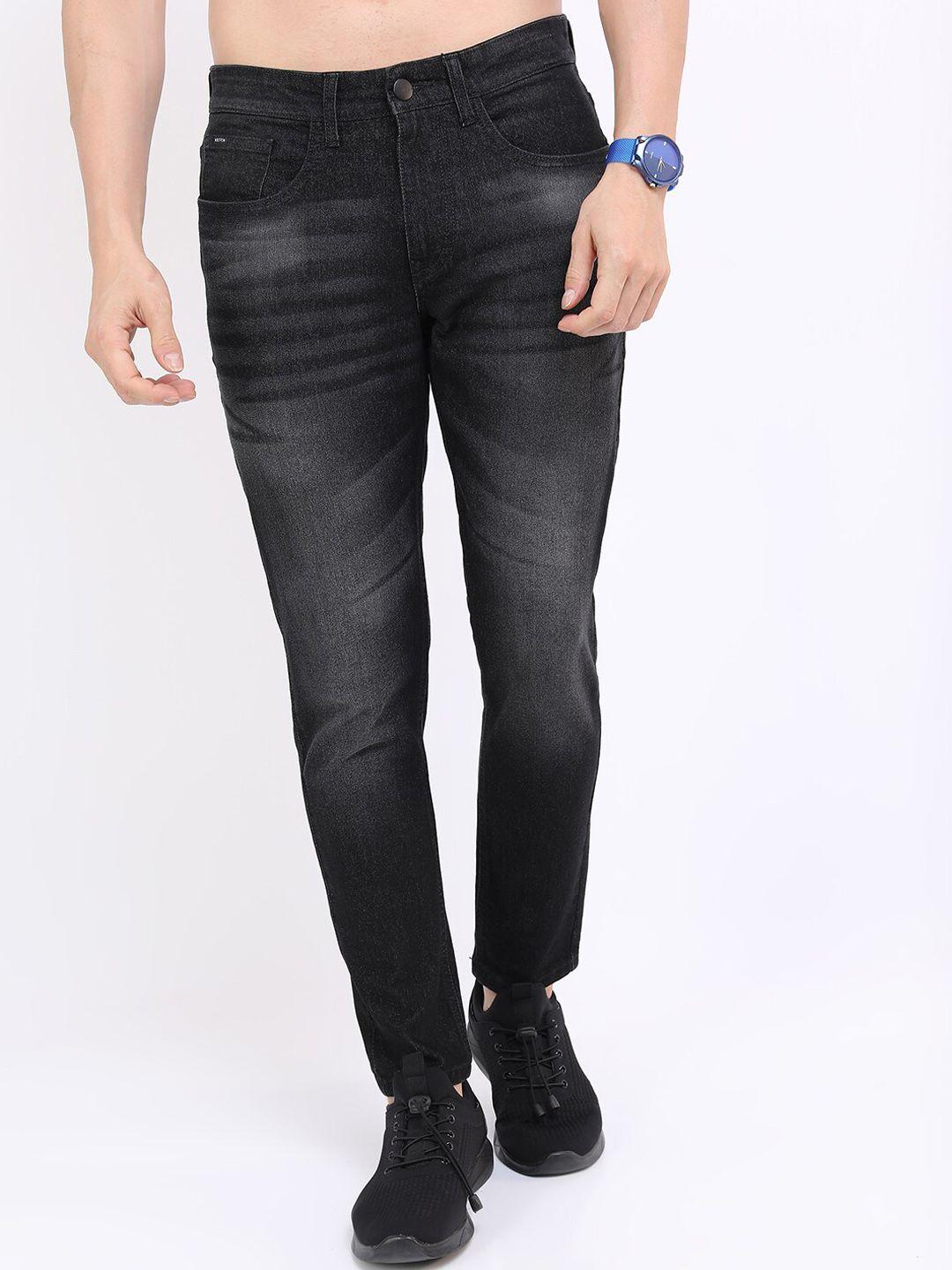 ketch men charcoal tapered fit light fade cotton stretchable jeans