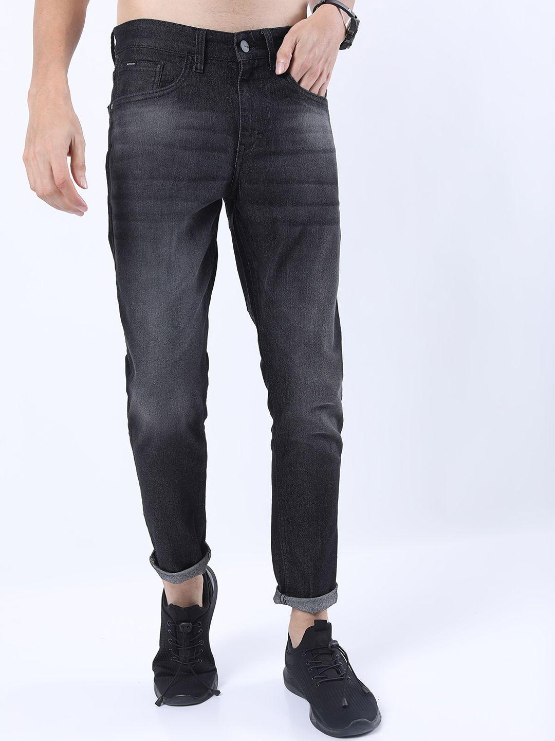 ketch men charcoal tapered fit low distress light fade stretchable jeans