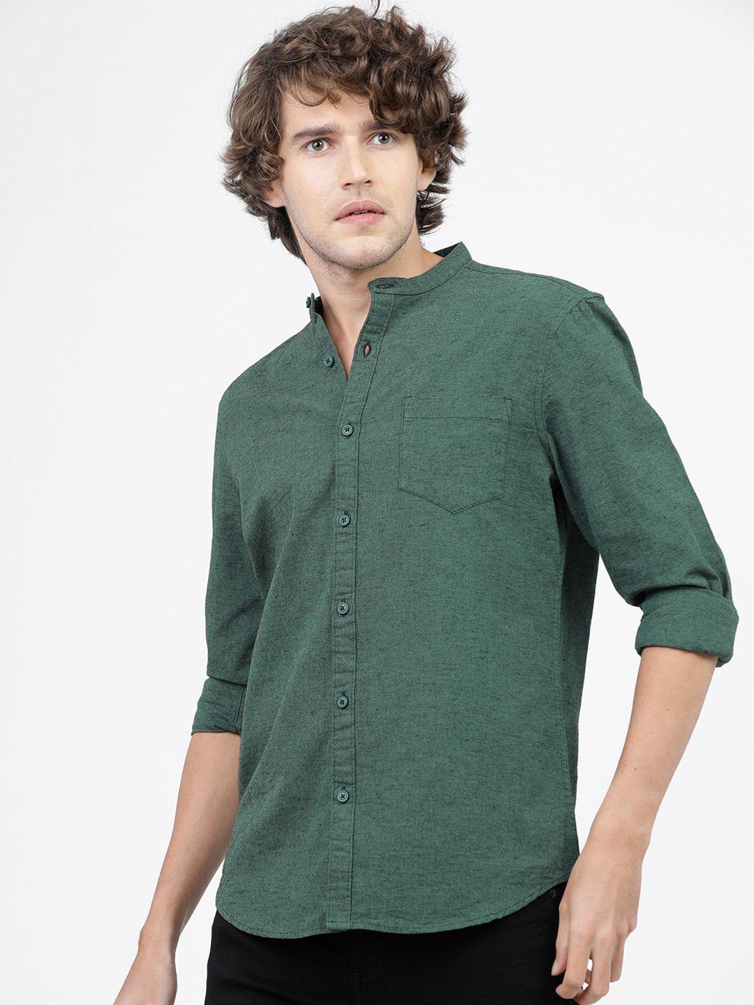 ketch men green slim fit opaque casual shirt