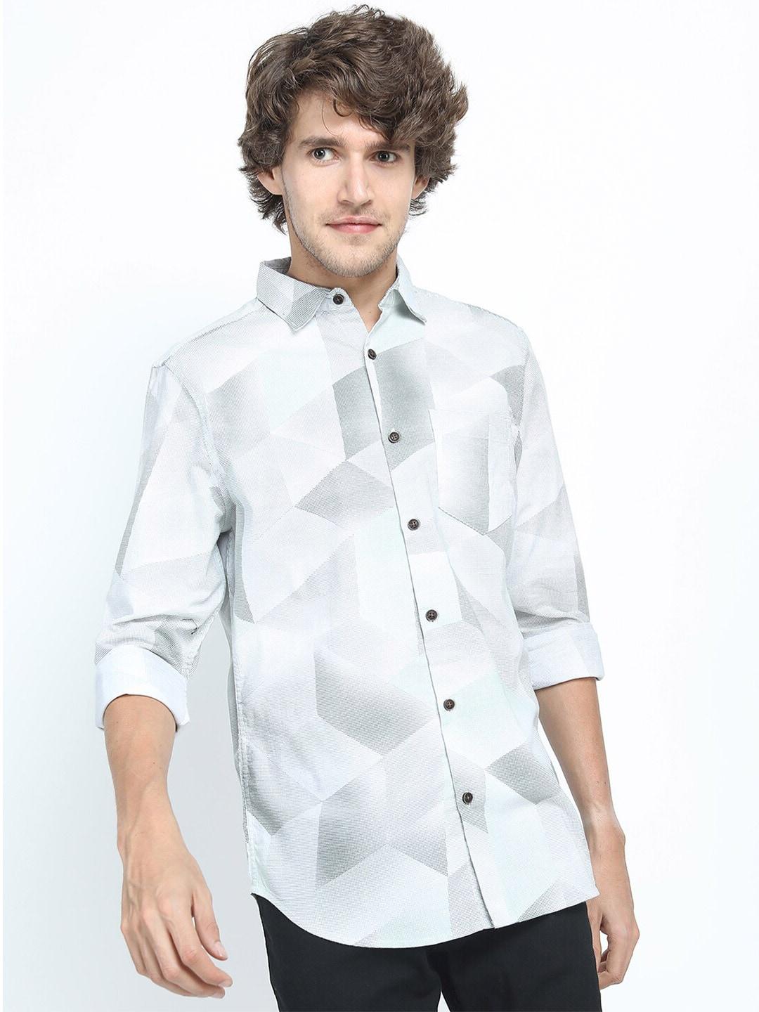 ketch men grey slim fit printed casual shirt