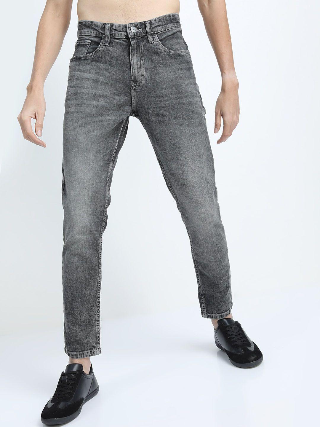 ketch men grey tapered fit heavy fade cropped jeans