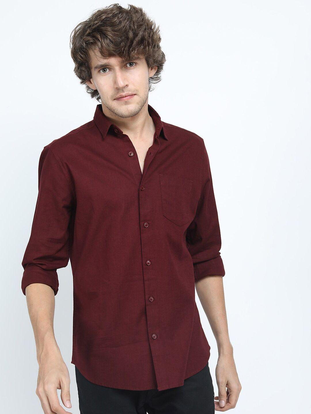 ketch men maroon slim fit solid cotton casual shirt