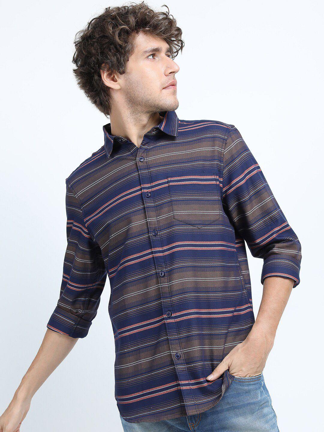 ketch-men-navy-blue-slim-fit-striped-casual-shirt
