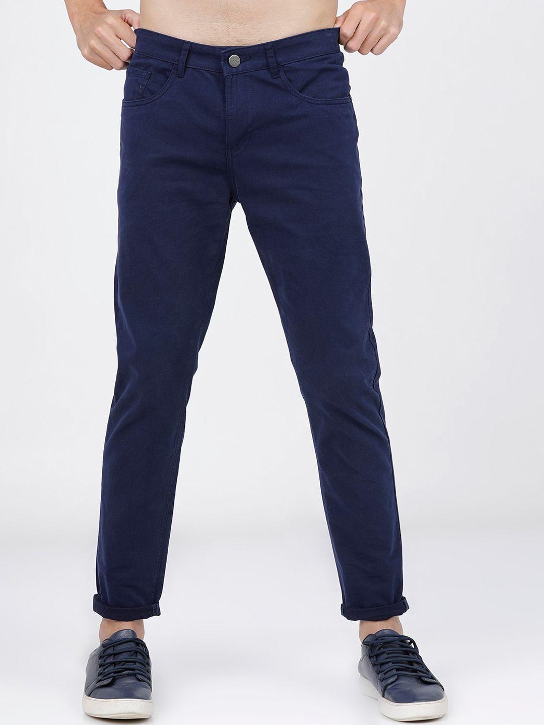 ketch men navy blue tapered fit chinos trousers