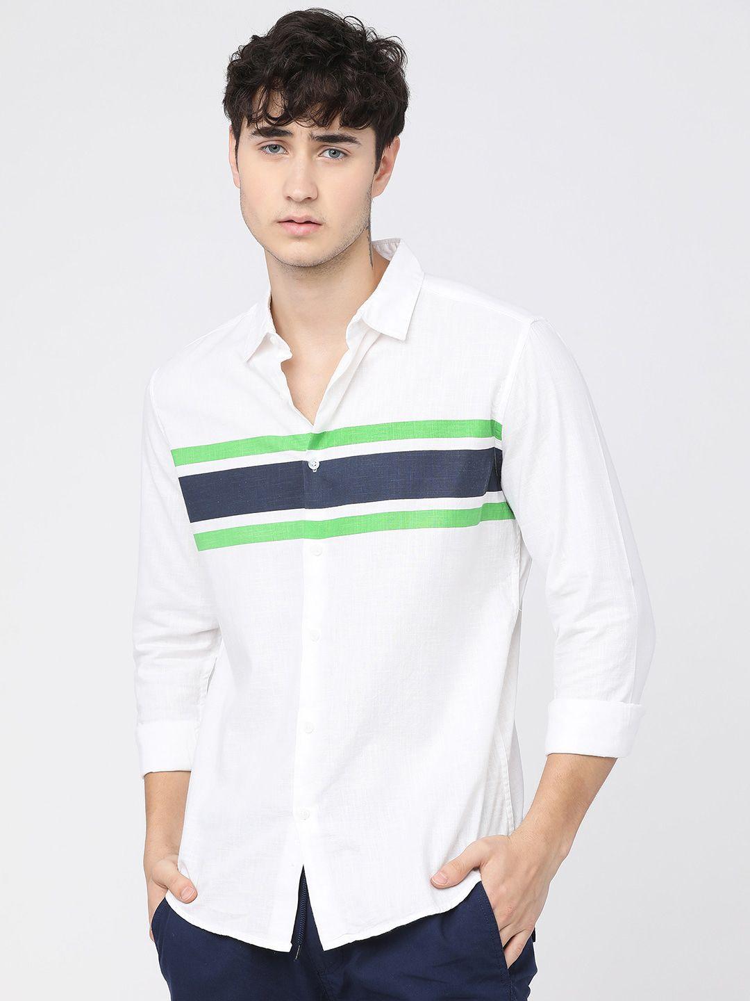 ketch men white slim fit horizontal striped casual shirt
