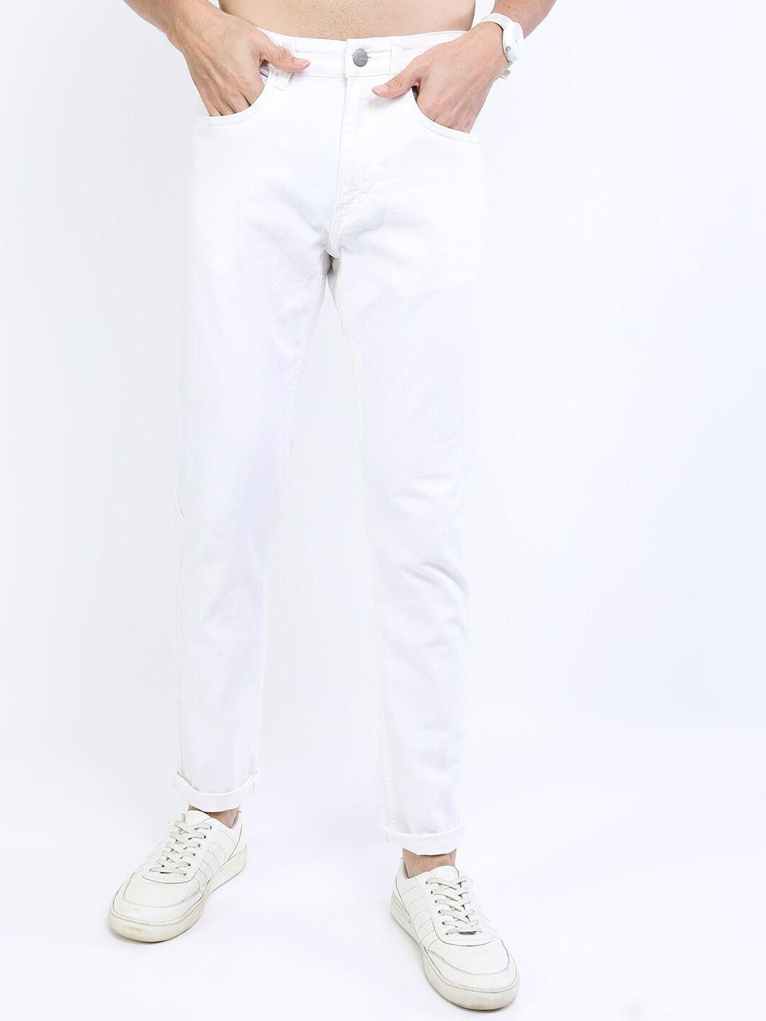 ketch men white tapered fit stretchable jeans
