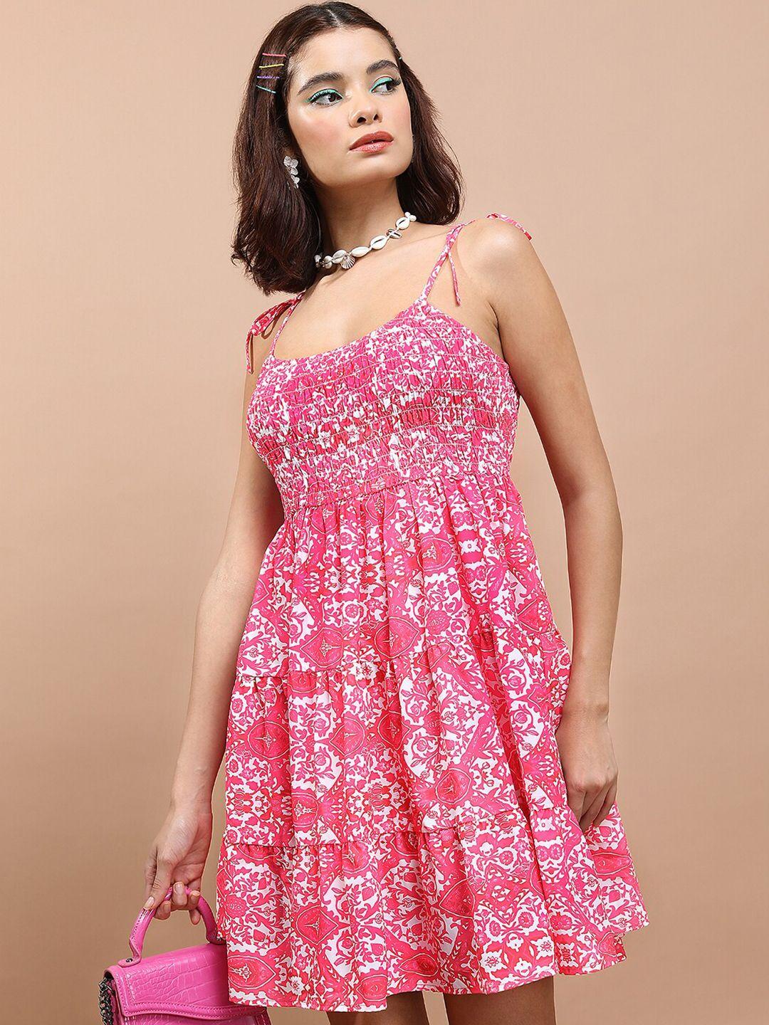 ketch pink floral print halter neck fit & flare dress