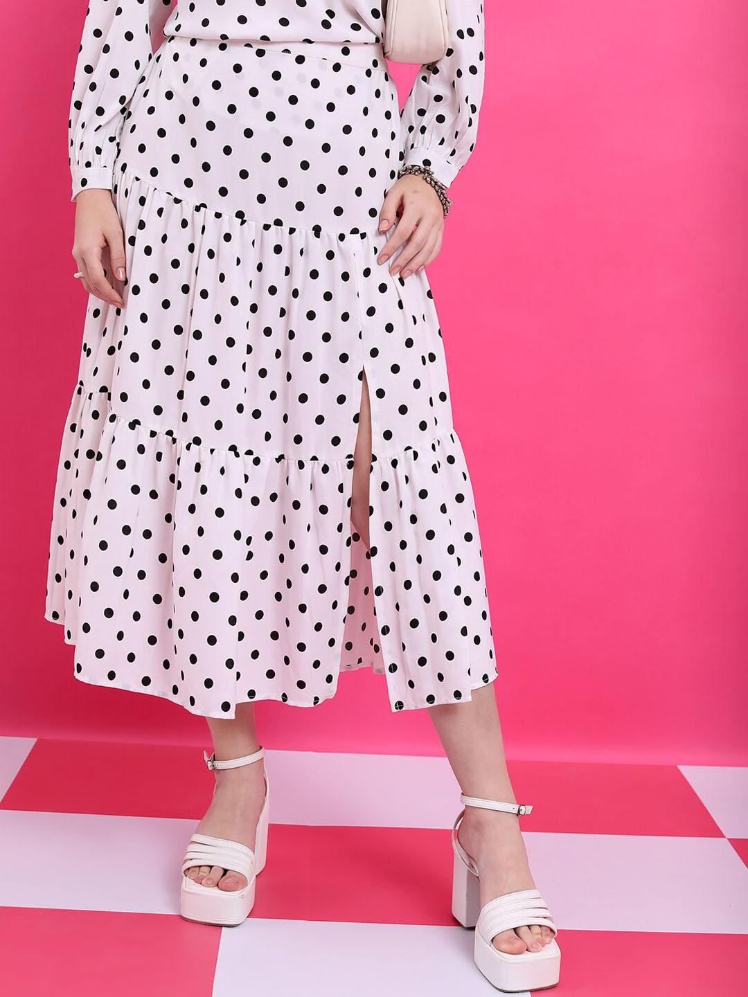 ketch polka dot printed a-line midi skirt