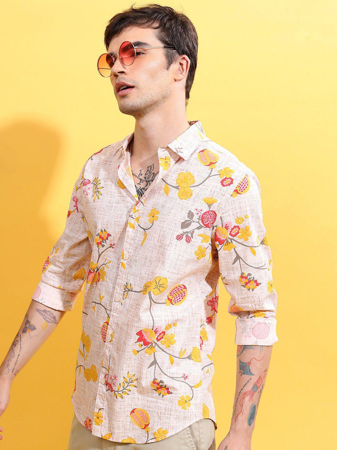 ketch slim fit floral printed cotton casual shirt