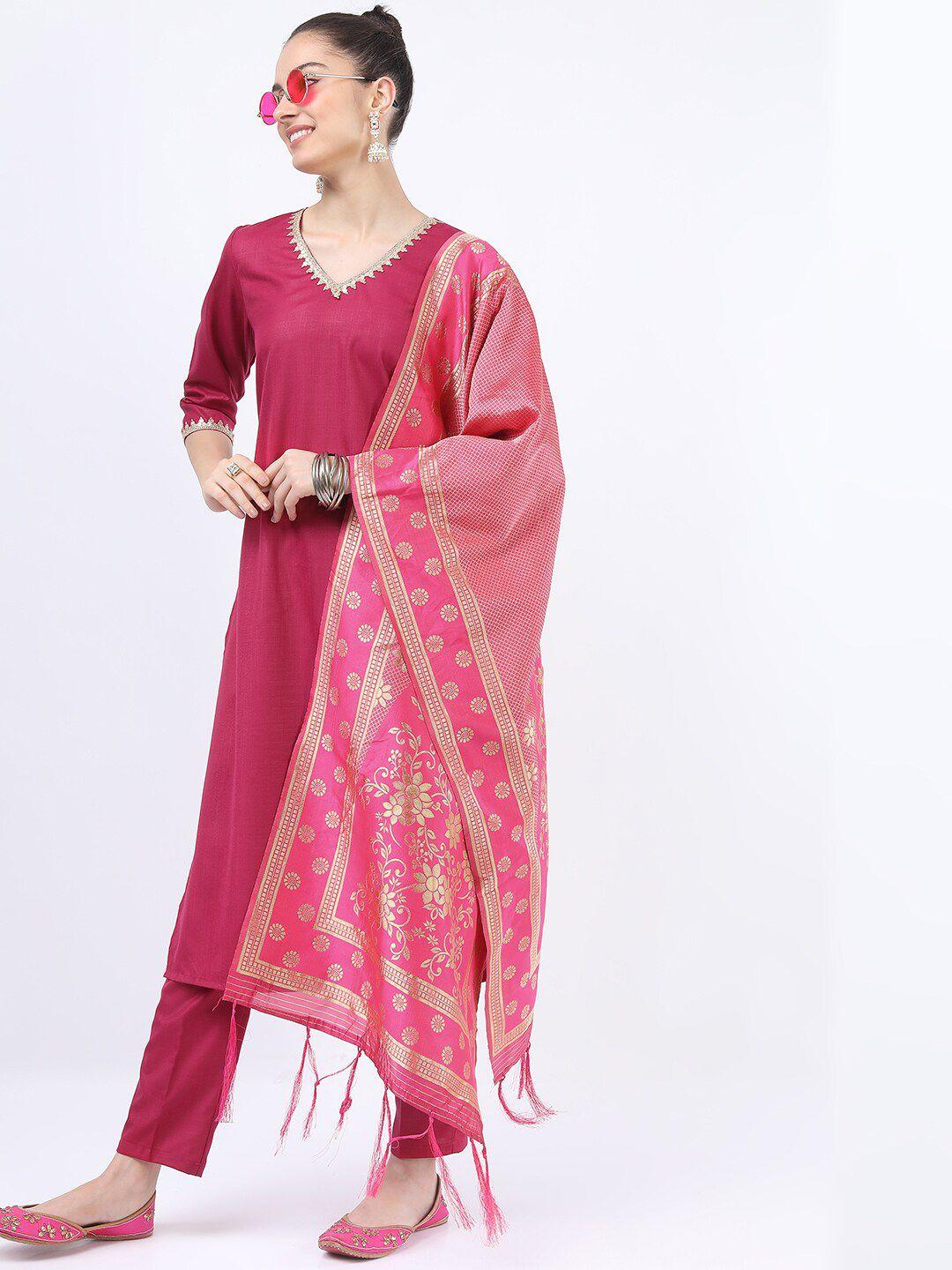 ketch women pink kurta with trousers & with dupatta