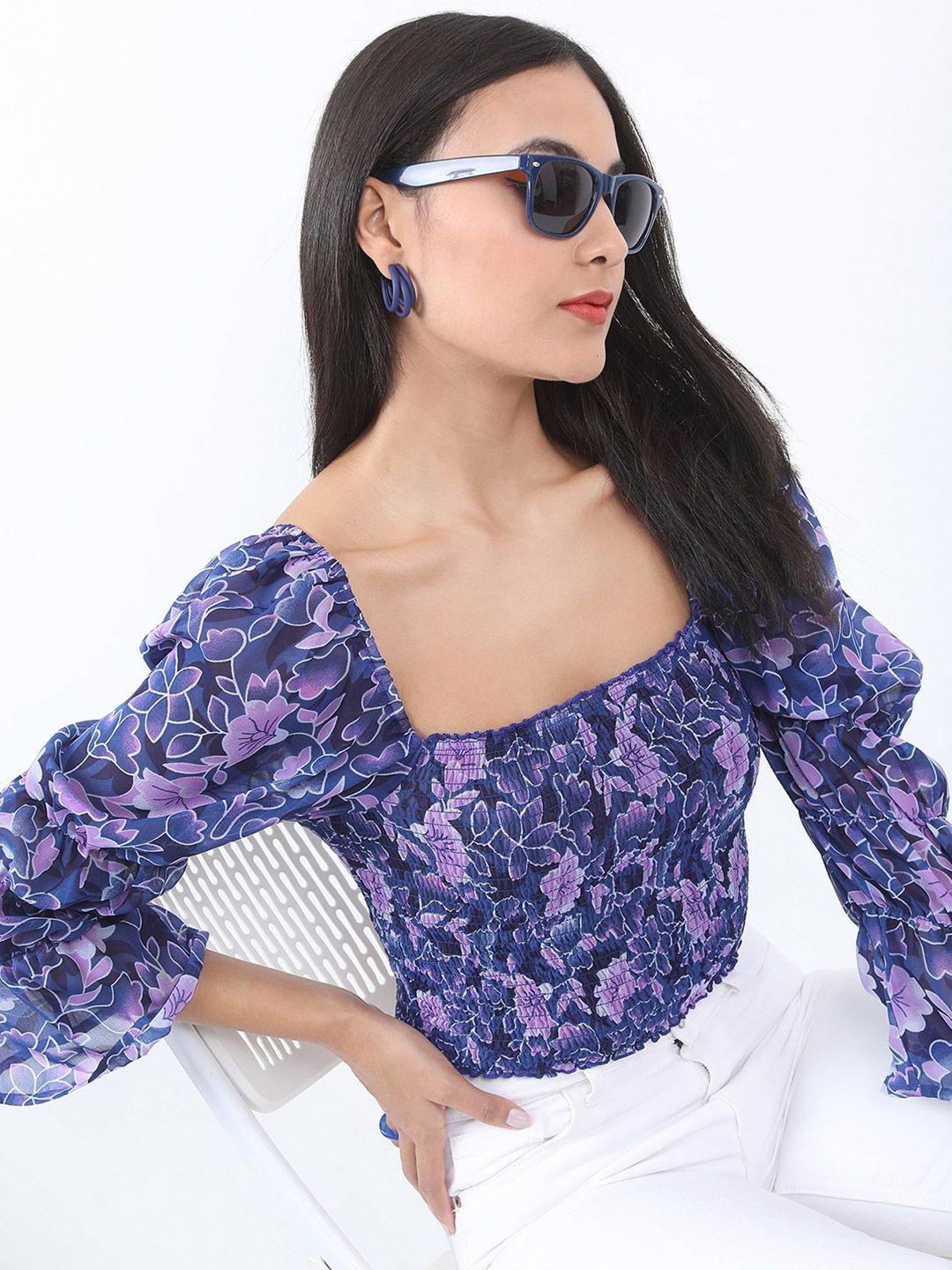 ketch blue floral print crop top