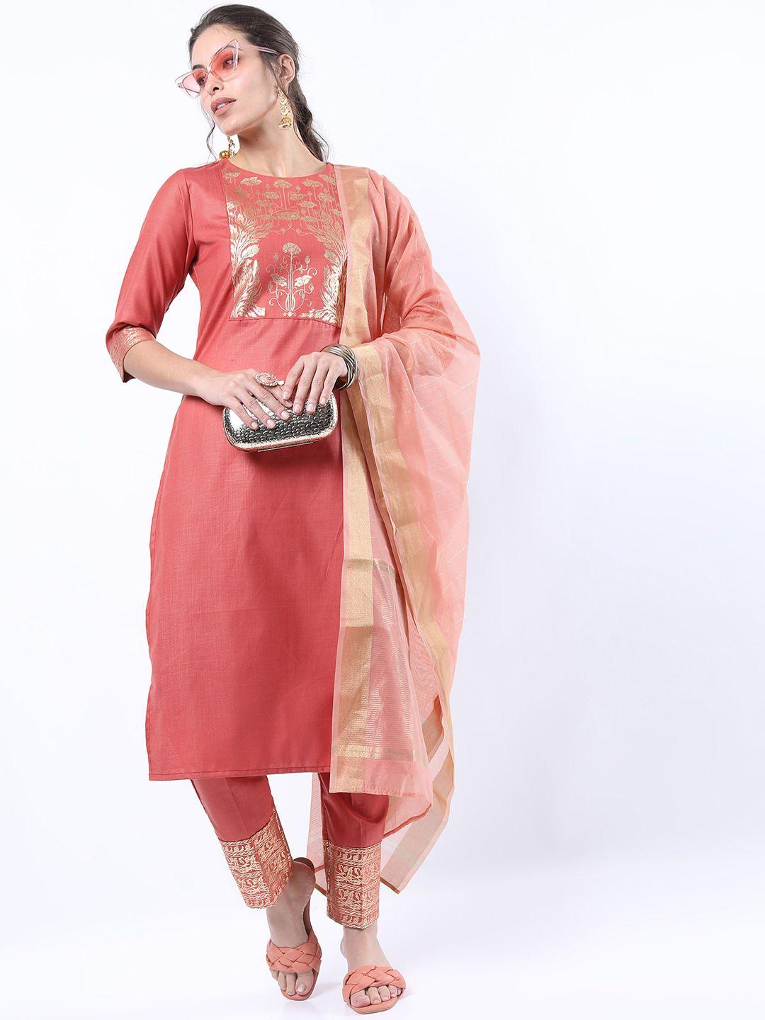 ketch coral printed kurta with palazzo & with dupatta