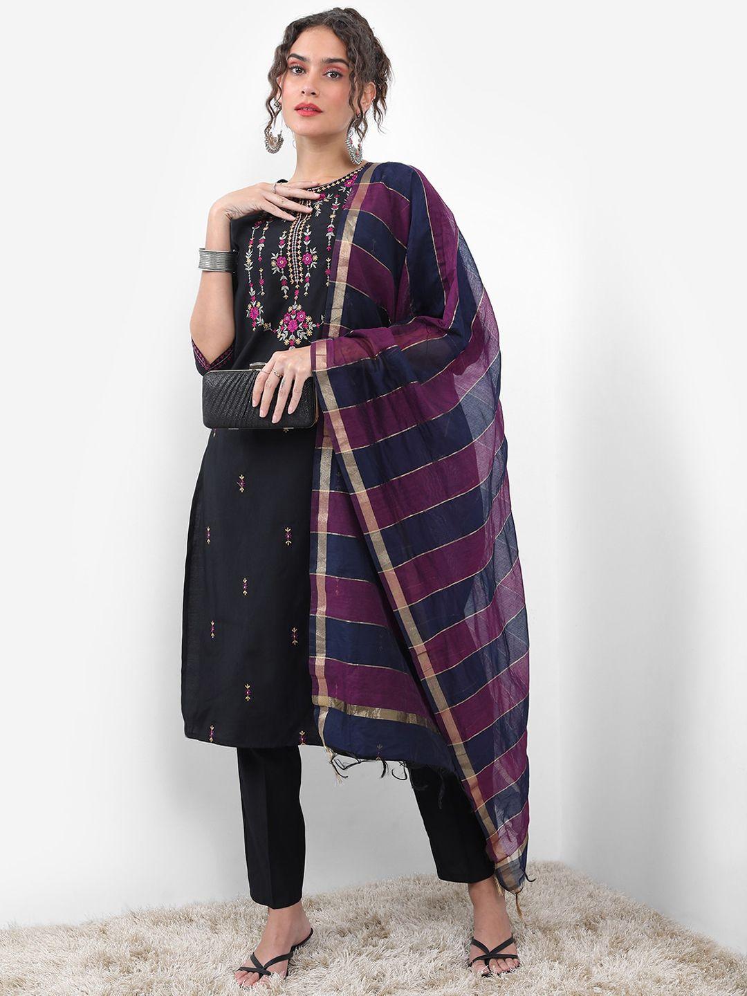 ketch embroidered regular straight kurta with trousers & with dupatta