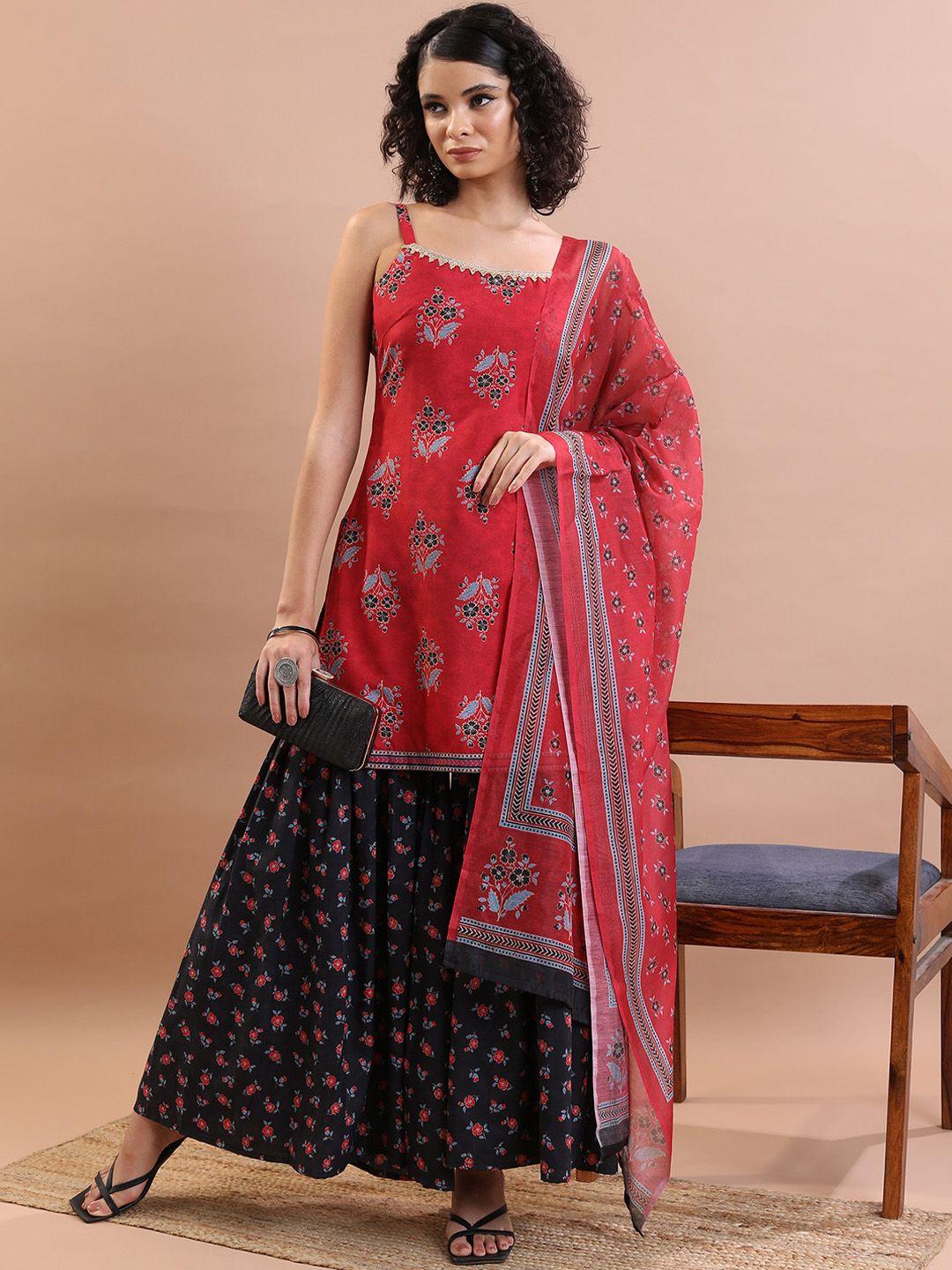 ketch ethnic motif printed straight kurti with sharara & dupatta