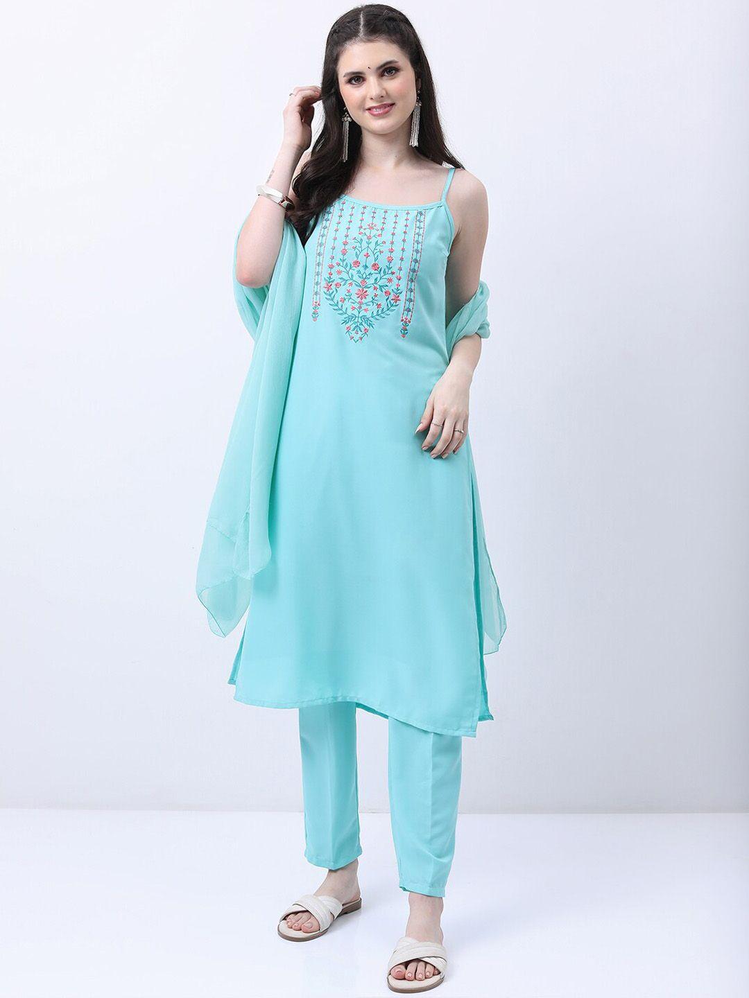 ketch ethnic motifs embroidered kurta with trousers & dupatta