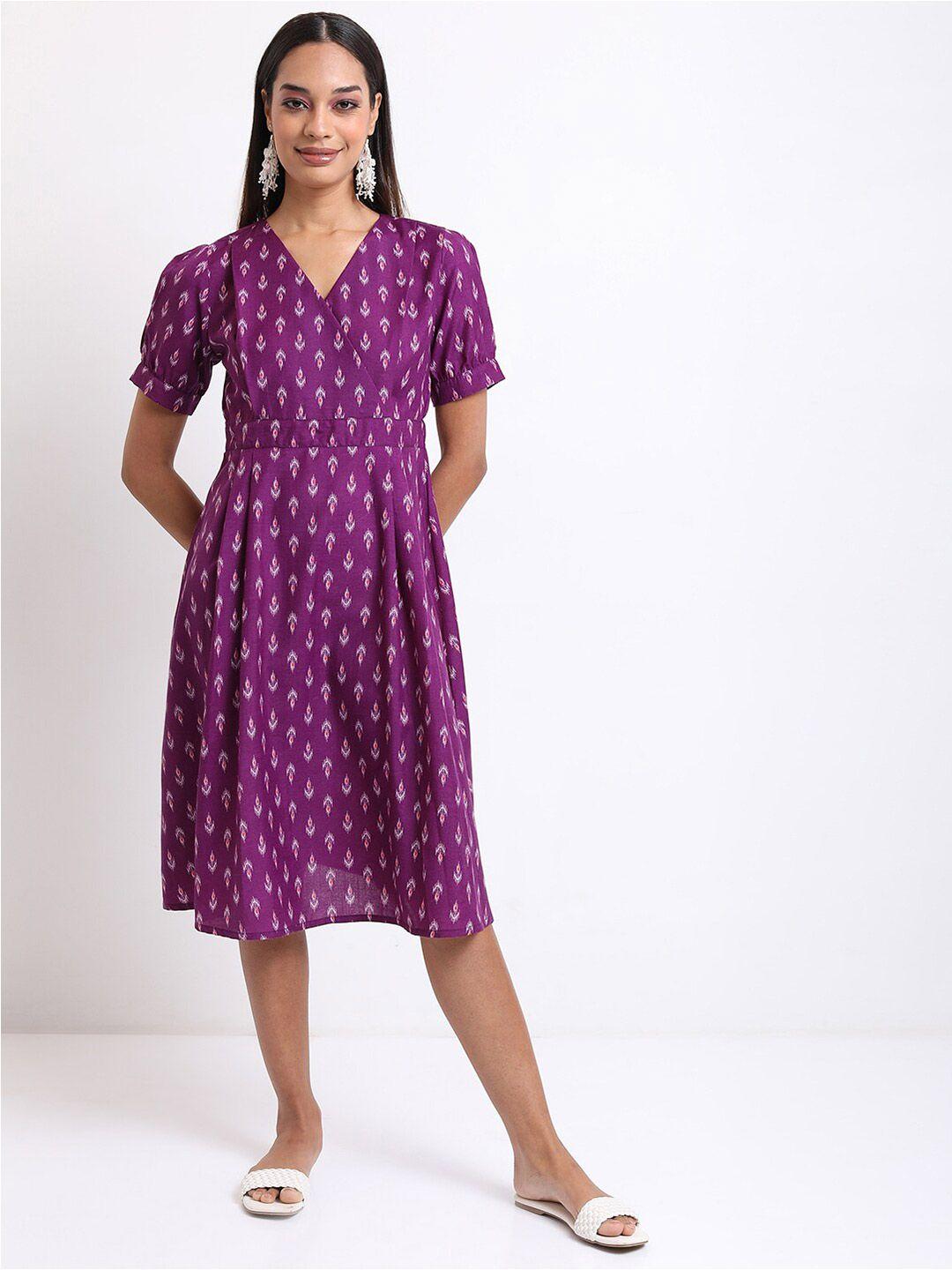 ketch ethnic motifs printed gathered a-line midi dress