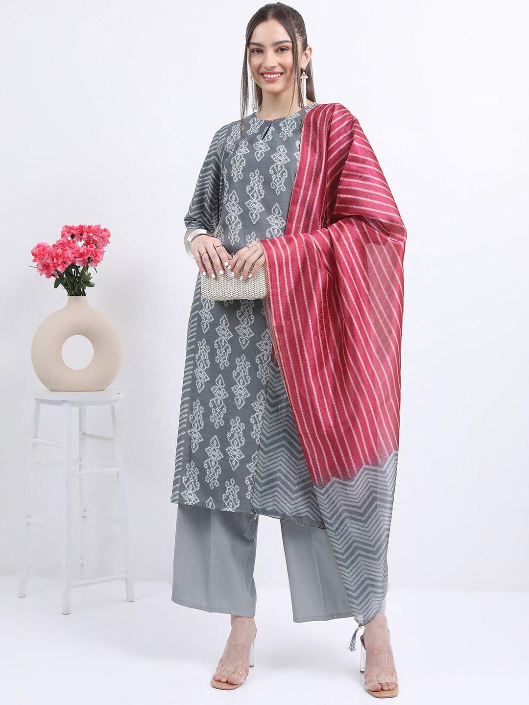 ketch ethnic motifs printed keyhole neck kurta with palazzos & dupatta