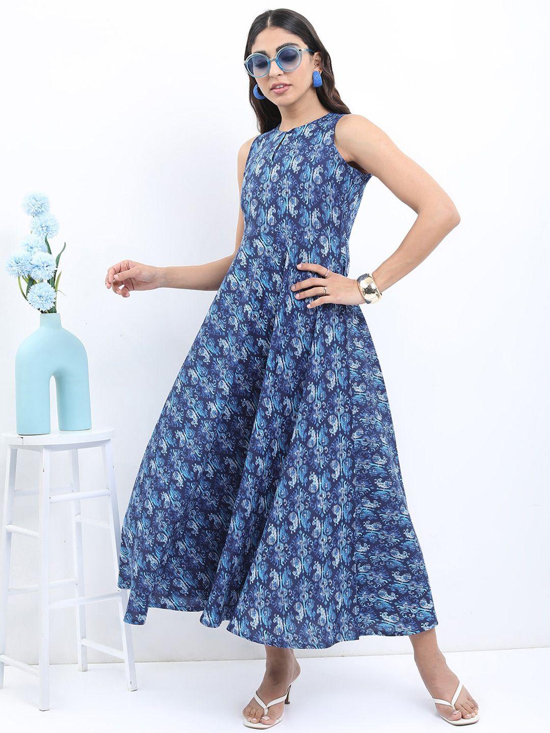 ketch ethnic motifs printed keyhole neck maxi dress