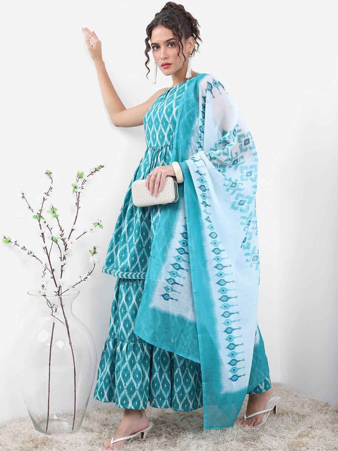 ketch ethnic motifs printed kurta with sharara & dupatta