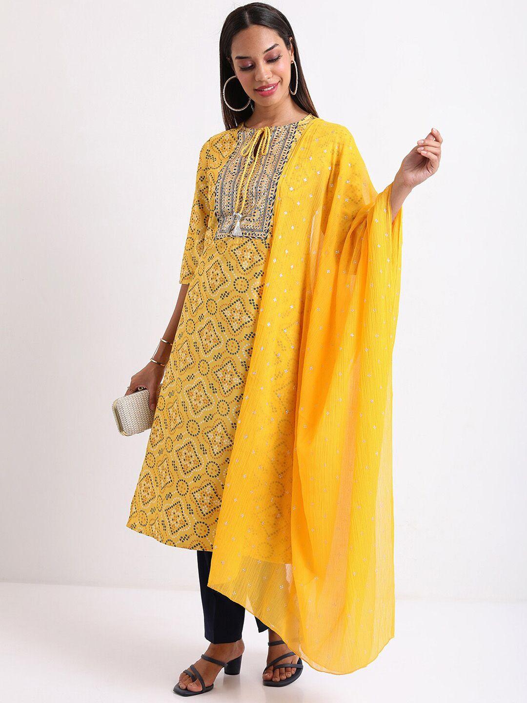 ketch ethnic motifs printed kurta with trousers & dupatta