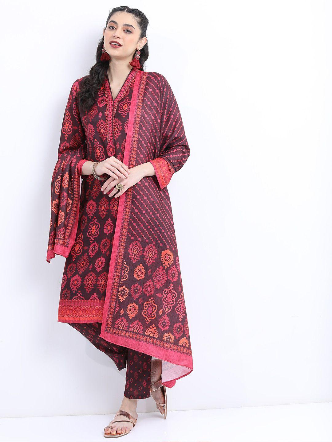 ketch ethnic motifs printed kurta with trousers & dupatta