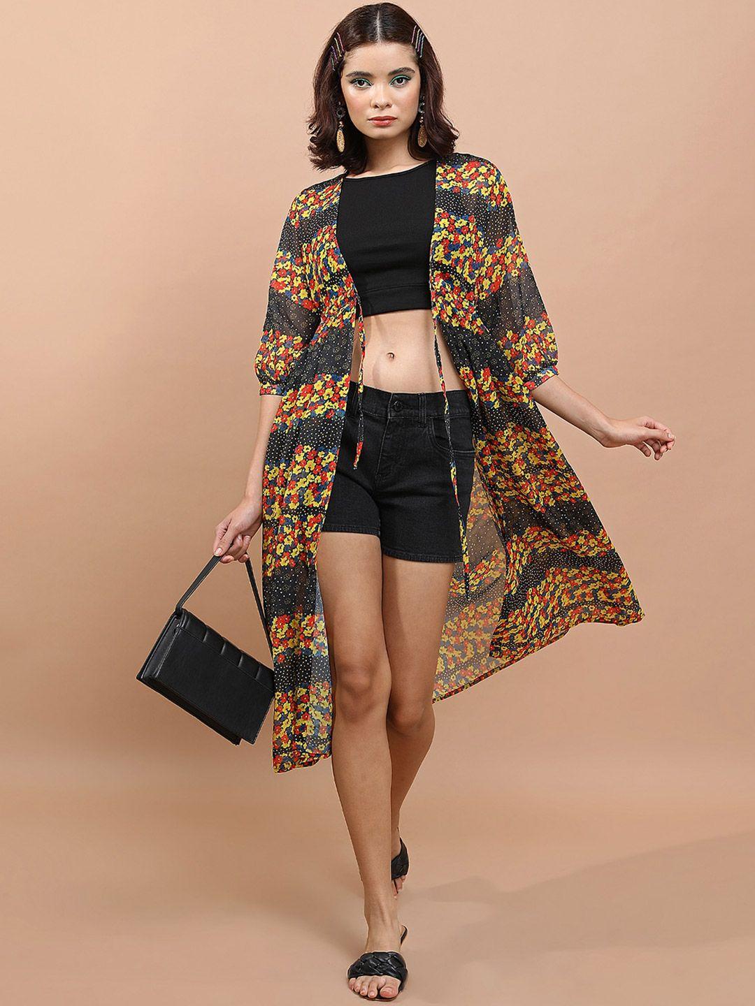 ketch ethnic motifs printed longline tie up shrug