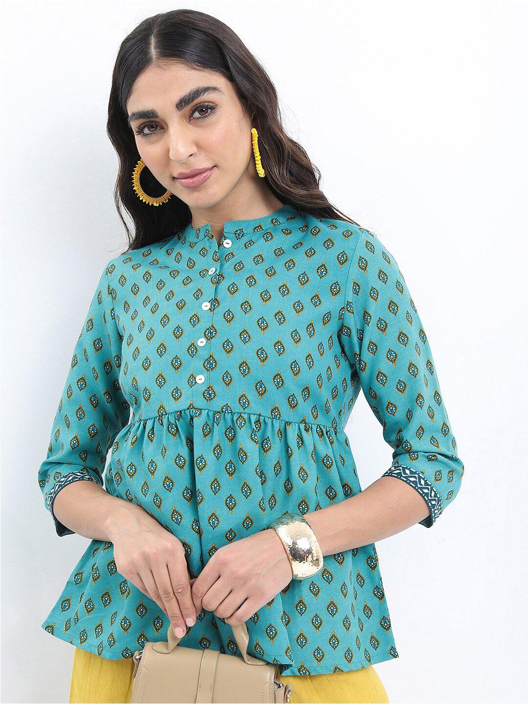 ketch ethnic motifs printed mandarin collar empire top