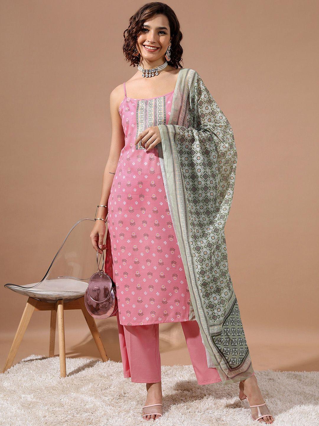 ketch ethnic motifs printed regular kurta with palazzos & with dupatta