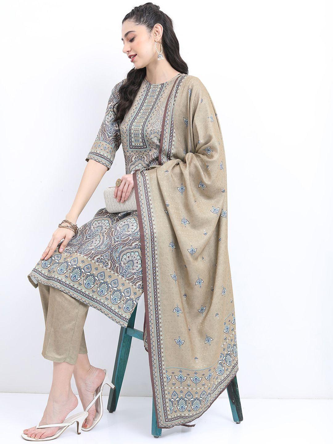 ketch ethnic motifs printed regular kurta with trousers & dupatta