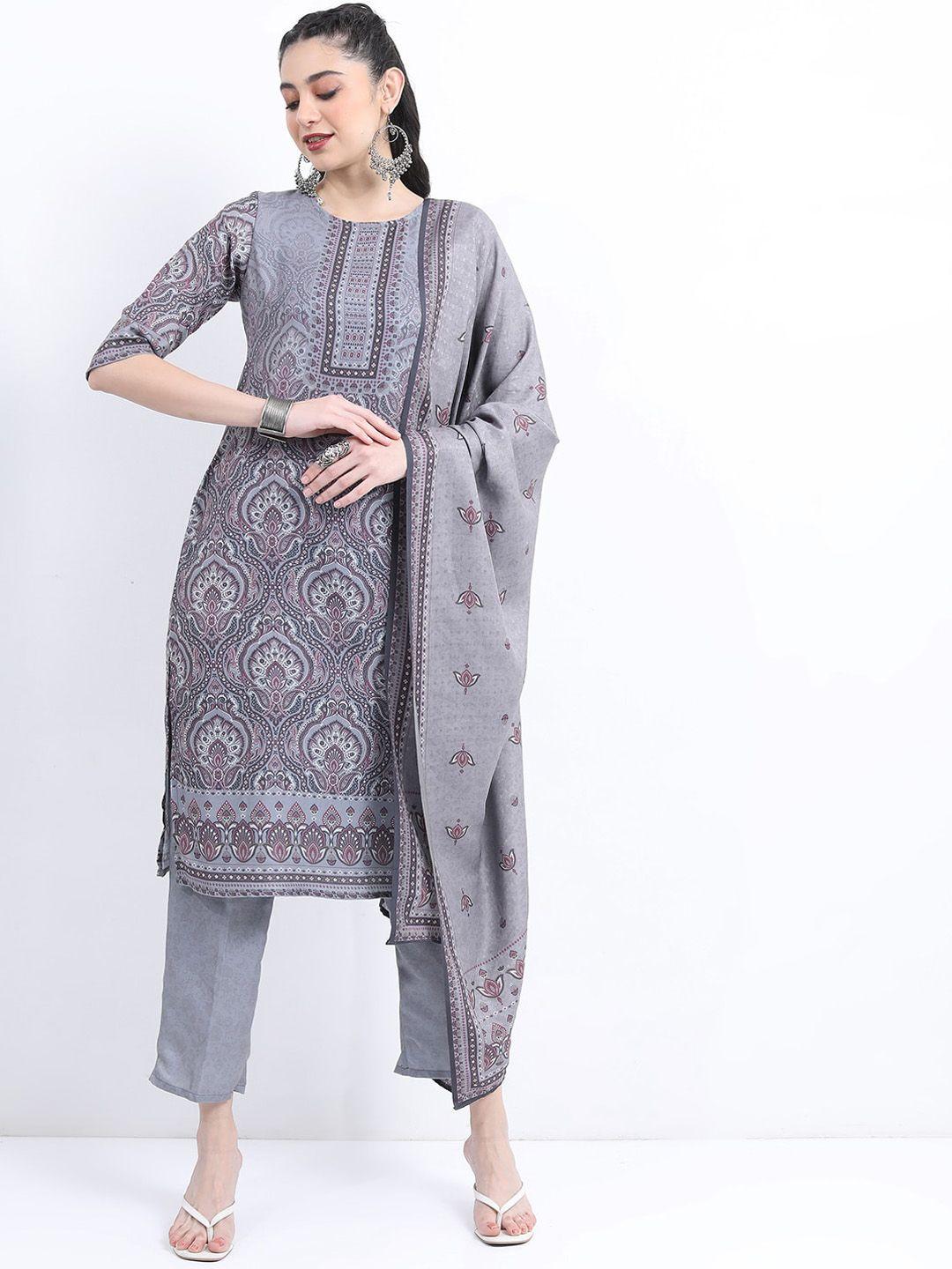 ketch ethnic motifs printed regular kurta with trousers & dupatta